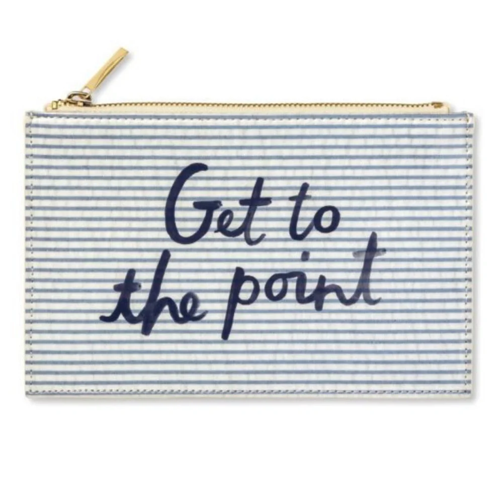 Kate Spade Seersucker Pencil Case Zip Pouch Navy Blue Office School Supplies NWT